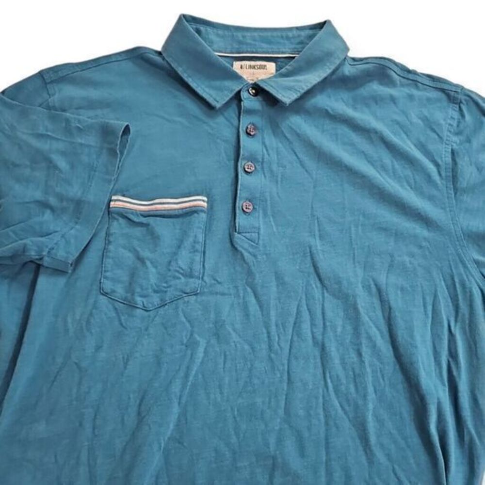 Linksoul Tempus Fugit John Ashworth Men's Large Blue‎ Gold Polo Short Sleeve
